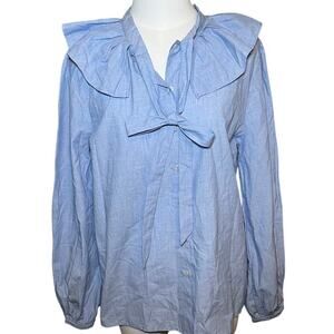 Monoprix Women 40 US 10 Celeste Blouse Blue Cotton Artsy Whimsy Cottage Classic